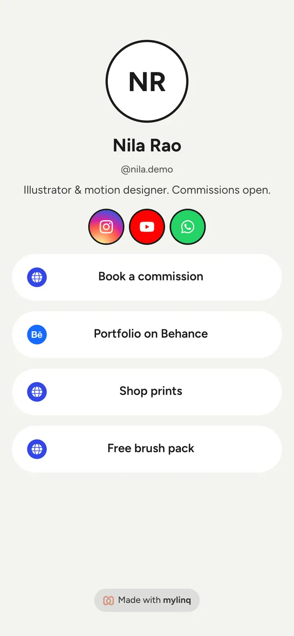 A finished mylinq page on a phone